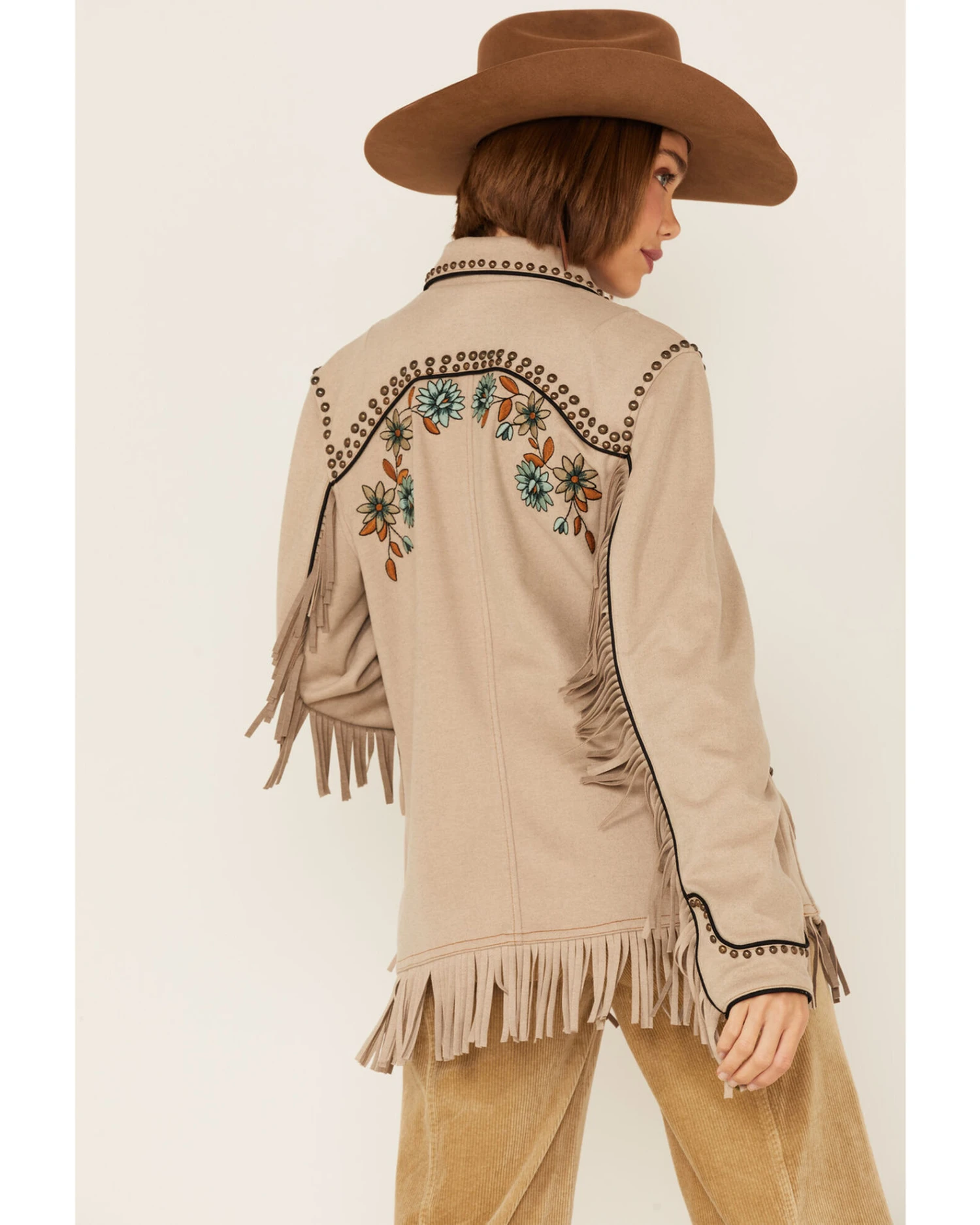 Double D Ranch Women's Floral Embroidered Studded Fringe Jacket 5 Double D Ranch Women's Floral Embroidered Studded Fringe Jacket - Image 3