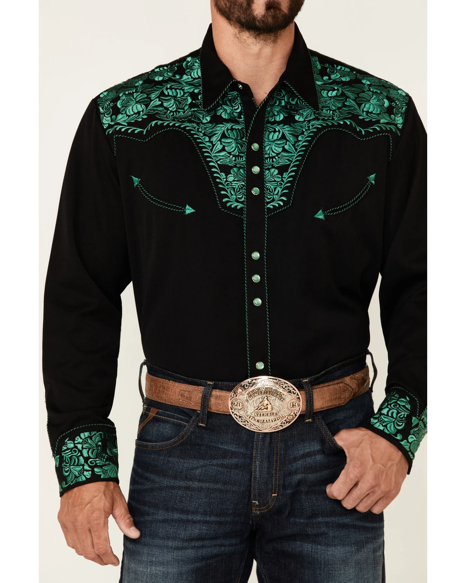 Scully Men's Embroidered Gunfighter Long Sleeve Pearl Snap Western Shirt 3 Scully Men's Embroidered Gunfighter Long Sleeve Pearl Snap Western Shirt