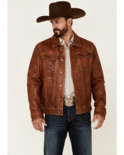 Scully Men's Tan Leather Button-Front Trucker Jacket 9 Scully Men's Tan Leather Button-Front Trucker Jacket -Western Cowboy Equipment Store 2000350085 280 P1