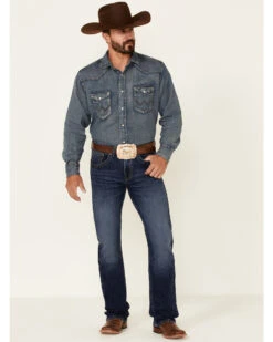 Rock 47 By Wrangler Men's Horizon Dark Wash Stretch Slim Bootcut Jeans 9 Rock 47 By Wrangler Men's Horizon Dark Wash Stretch Slim Bootcut Jeans -Western Cowboy Equipment Store 2000350738 400 P1