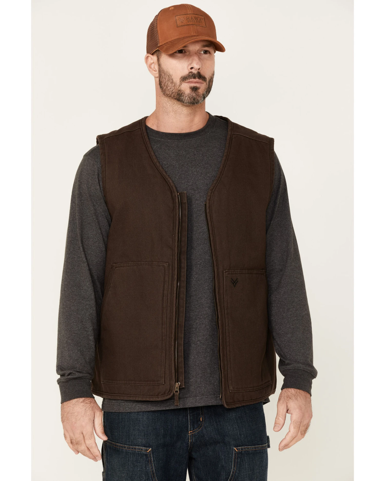 Hawx Men's Weathered Canvas Zip-Front Sherpa Lined Work Vest - Big 3 Hawx Men's Weathered Canvas Zip-Front Sherpa Lined Work Vest - Big