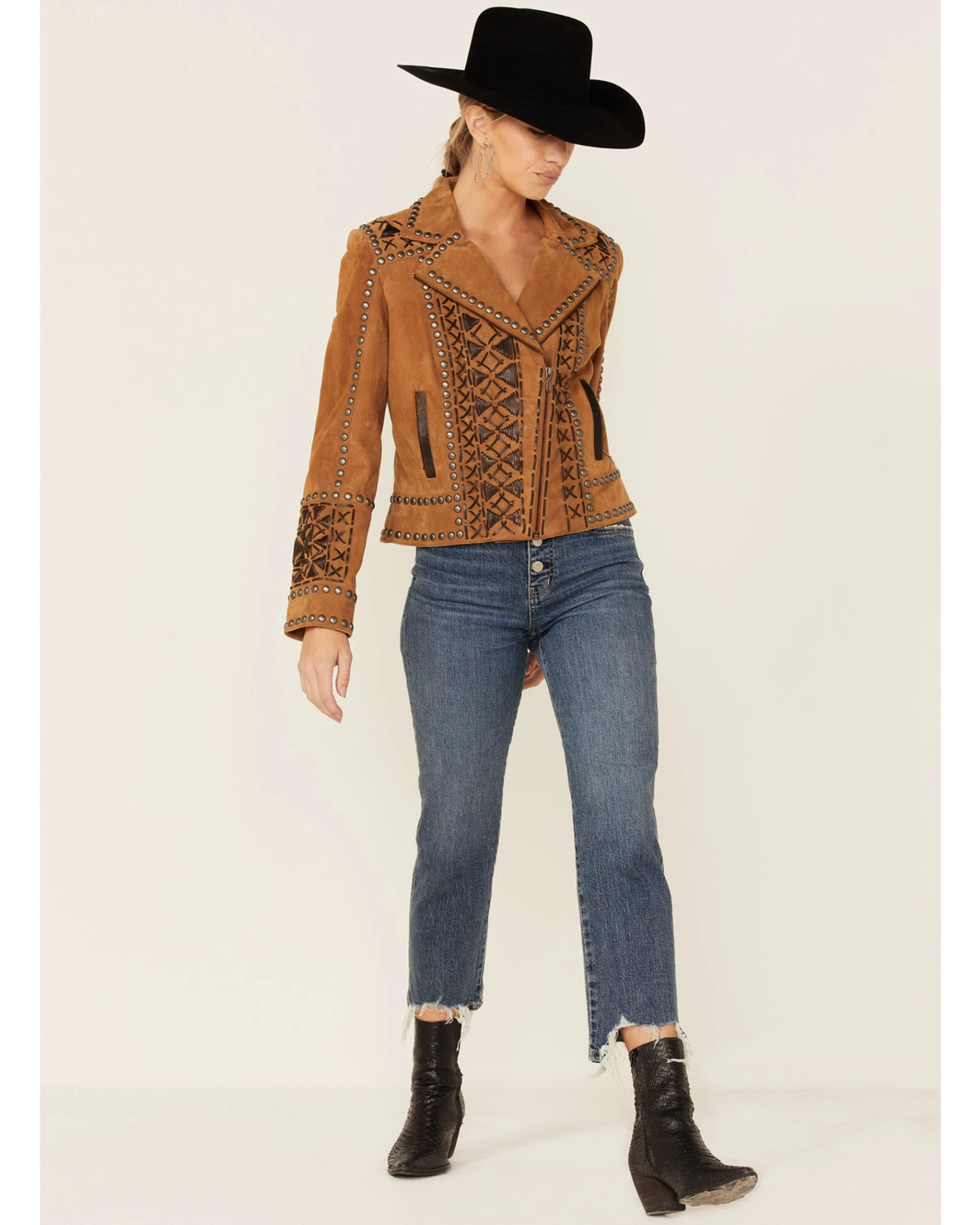 Double D Ranch Women's Tramp Art Zip-Front Leather Suede Jacket 3 Double D Ranch Women's Tramp Art Zip-Front Leather Suede Jacket