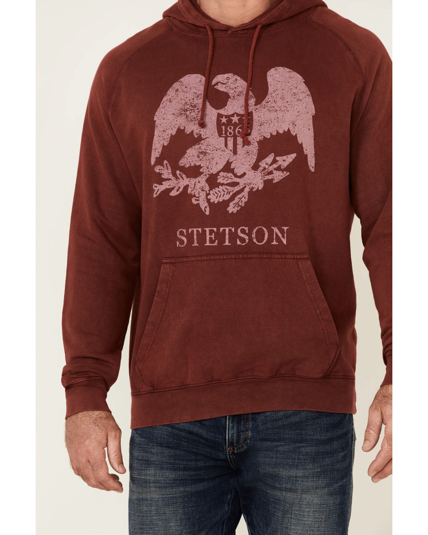 Stetson Men's Red Mineral Wash Distressed Eagle Graphic Hooded Sweatshirt 4 Stetson Men's Red Mineral Wash Distressed Eagle Graphic Hooded Sweatshirt - Image 2
