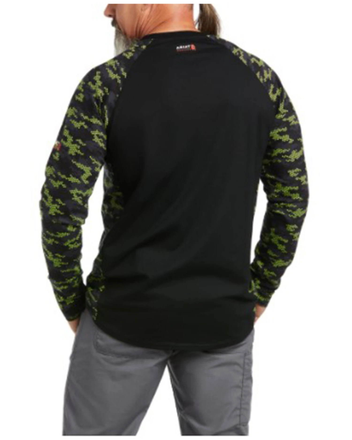 Ariat Men's Black & Lime Camo FR Stretch Long Sleeve Baseball Work T-Shirt 3 Ariat Men's Black & Lime Camo FR Stretch Long Sleeve Baseball Work T-Shirt