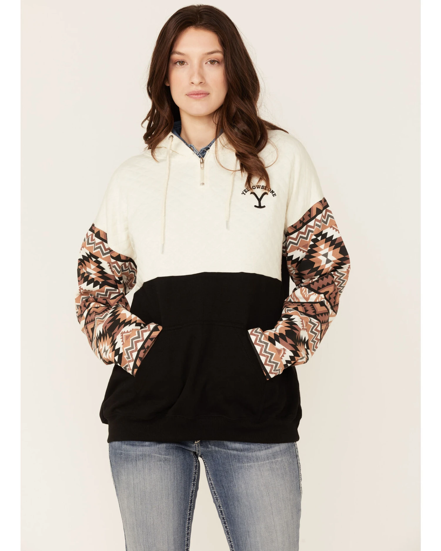 Paramount Network's Yellowstone Women's Mauve Southwestern Sleeve Hoodie Pullover 4 Paramount Network's Yellowstone Women's Mauve Southwestern Sleeve Hoodie Pullover - Image 2