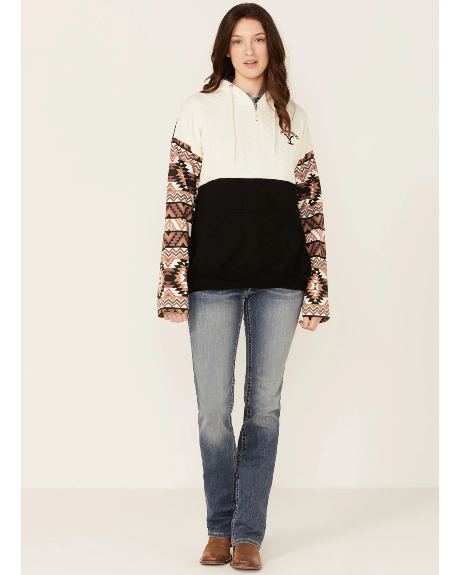 Paramount Network's Yellowstone Women's Mauve Southwestern Sleeve Hoodie Pullover 3 Paramount Network's Yellowstone Women's Mauve Southwestern Sleeve Hoodie Pullover