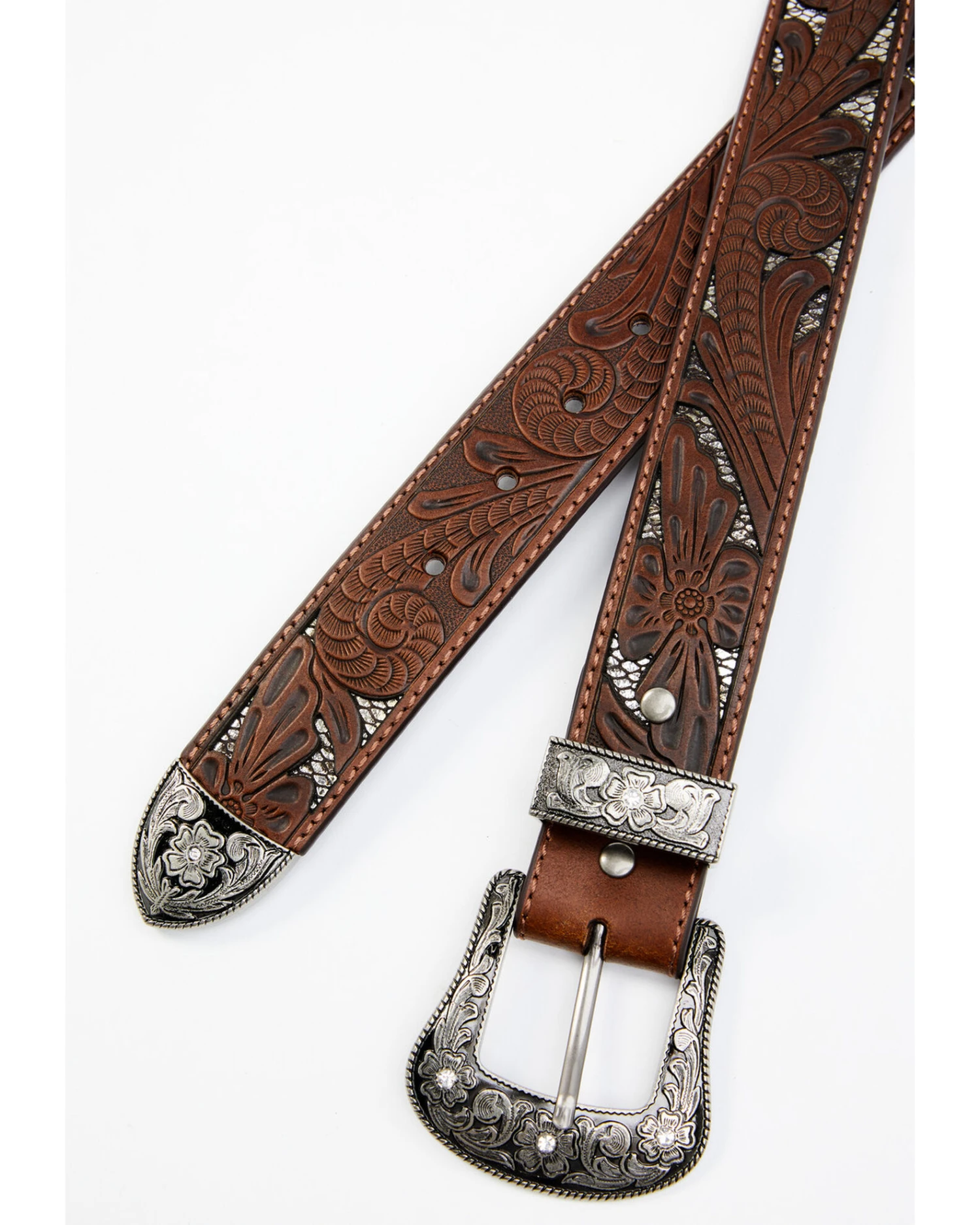 Shyanne Women's Brown Tooled Floral Cut Out Underlay Western Belt 4 Shyanne Women's Brown Tooled Floral Cut Out Underlay Western Belt - Image 2