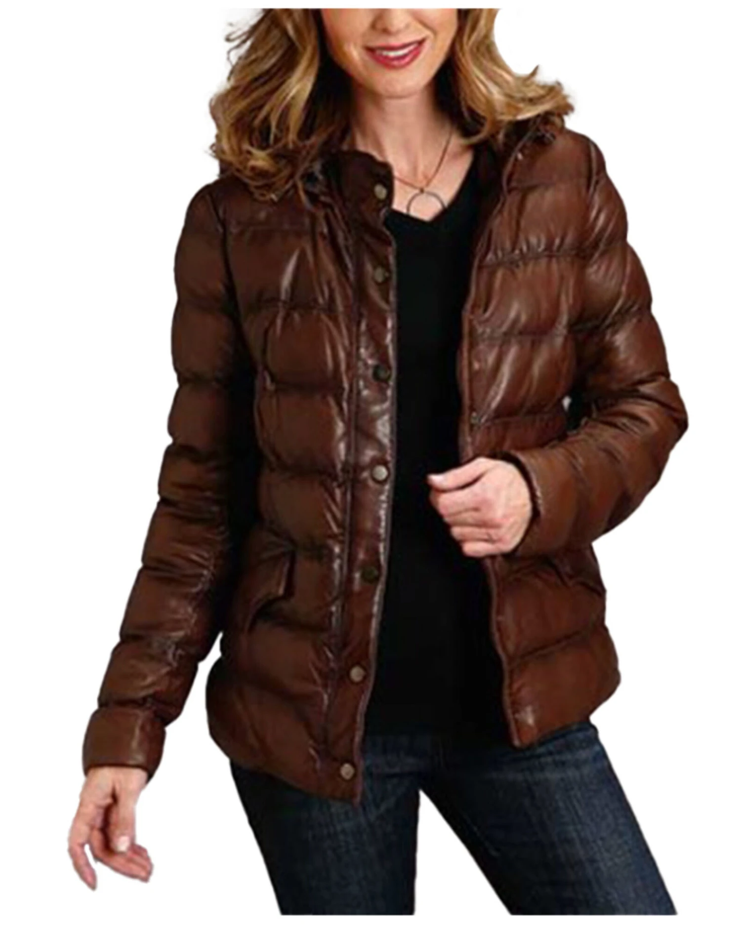 Stetson Women's Antique Snap-Front Quilted Leather Jacket 3 Stetson Women's Antique Snap-Front Quilted Leather Jacket