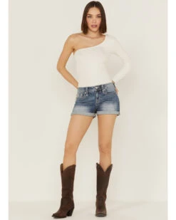 Miss Me Women's Embellished Medium Wash Mid Rise Shorts 8 Miss Me Women's Embellished Medium Wash Mid Rise Shorts -Western Cowboy Equipment Store 2000361059 400 P3