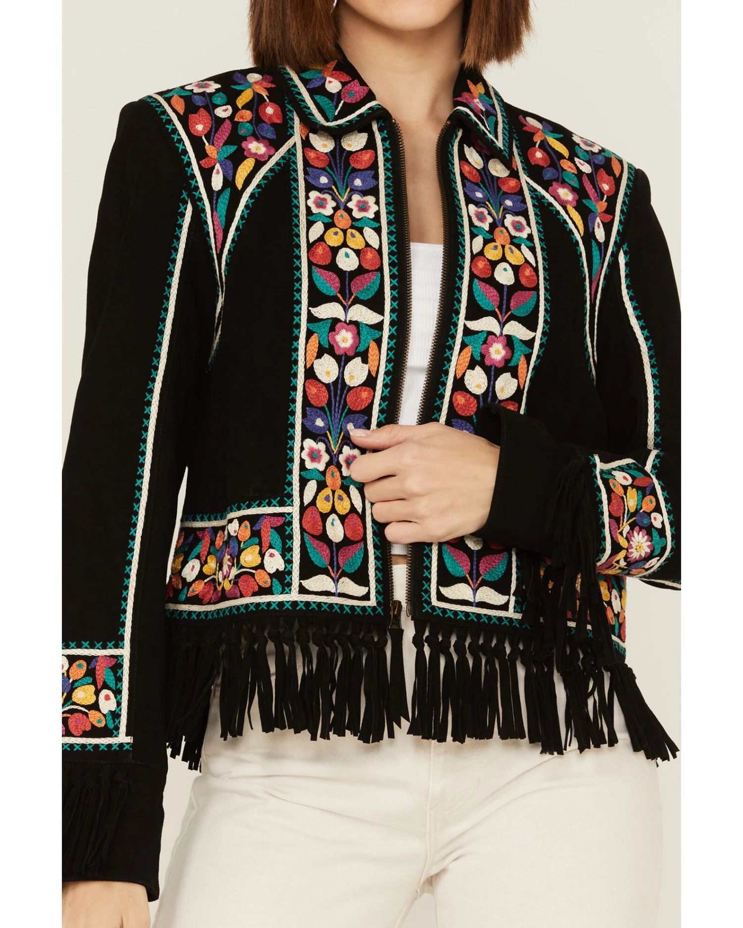 Double D Ranch Women's Justyna Embroidered Fringe Suede Jacket 6 Double D Ranch Women's Justyna Embroidered Fringe Suede Jacket - Image 4