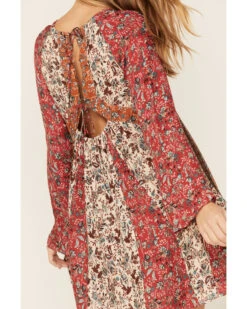 Lovestitch Women's Red & Natural Bell Sleeve Tie Back Mini Dress 7 Lovestitch Women's Red & Natural Bell Sleeve Tie Back Mini Dress -Western Cowboy Equipment Store 2000368819 600 P3