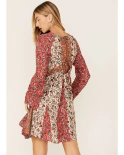 Lovestitch Women's Red & Natural Bell Sleeve Tie Back Mini Dress 8 Lovestitch Women's Red & Natural Bell Sleeve Tie Back Mini Dress -Western Cowboy Equipment Store 2000368819 600 P4