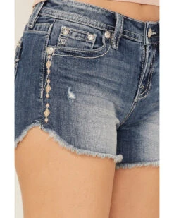 Miss Me Women's Medium Wash Southwestern Rhinestone Embroidered Denim Shorts 9 Miss Me Women's Medium Wash Southwestern Rhinestone Embroidered Denim Shorts -Western Cowboy Equipment Store 2000369013 414 P4