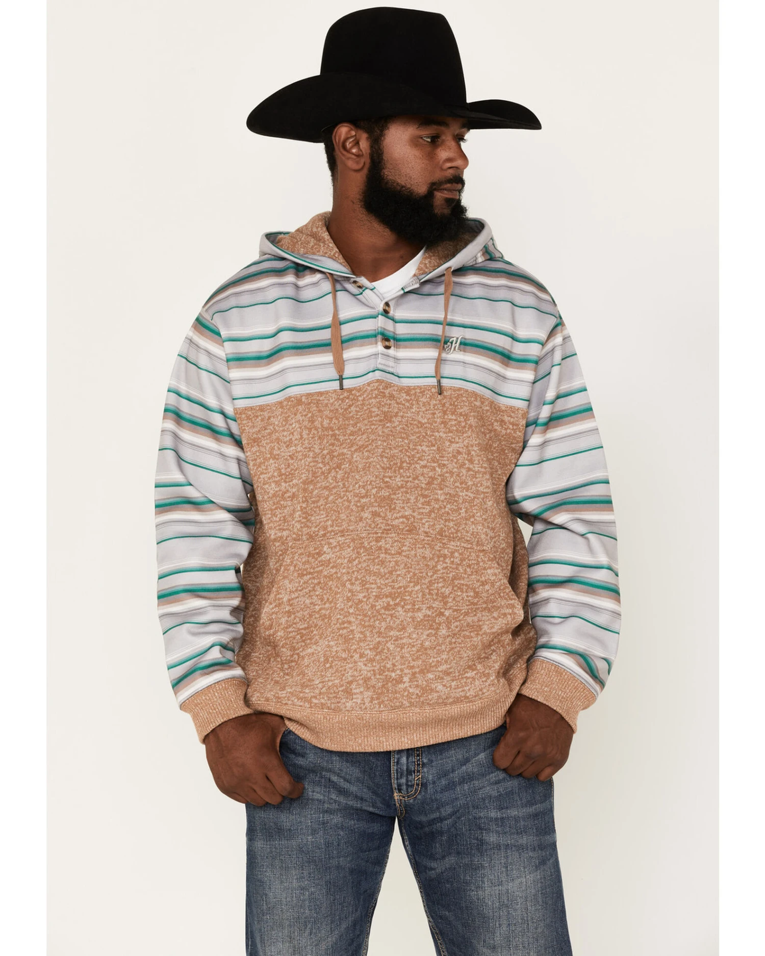 Hooey Men's Jimmy Multi-Colored Stripe 1/4 Button Hooded Pullover Sweatshirt 4 Hooey Men's Jimmy Multi-Colored Stripe 1/4 Button Hooded Pullover Sweatshirt - Image 2