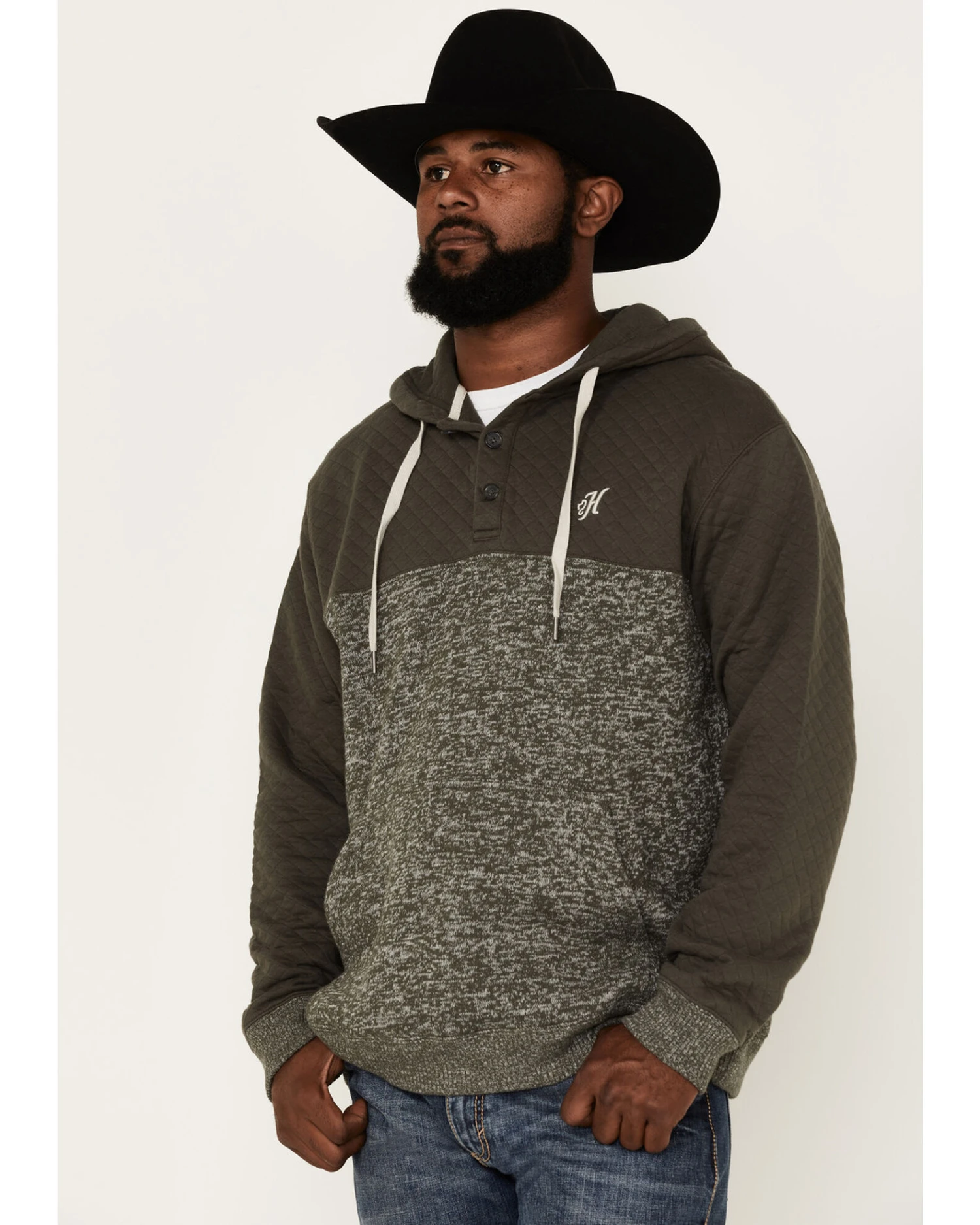 Hooey Men's Jimmy Quilted 1/4 Button Hooded Pullover 4 Hooey Men's Jimmy Quilted 1/4 Button Hooded Pullover - Image 2