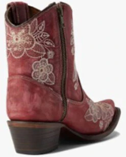 Corral Women's Flowered Embroidery Ankle Western Booties - Snip Toe