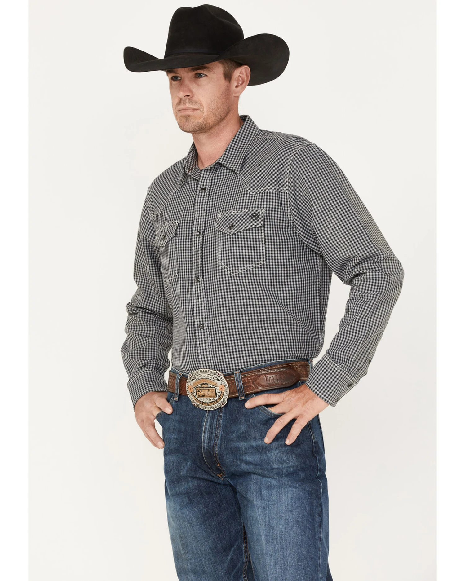 Blue Ranchwear Men's Gingham Print Work Pearl Snap Western Shirt 5 Blue Ranchwear Men's Gingham Print Work Pearl Snap Western Shirt - Image 3