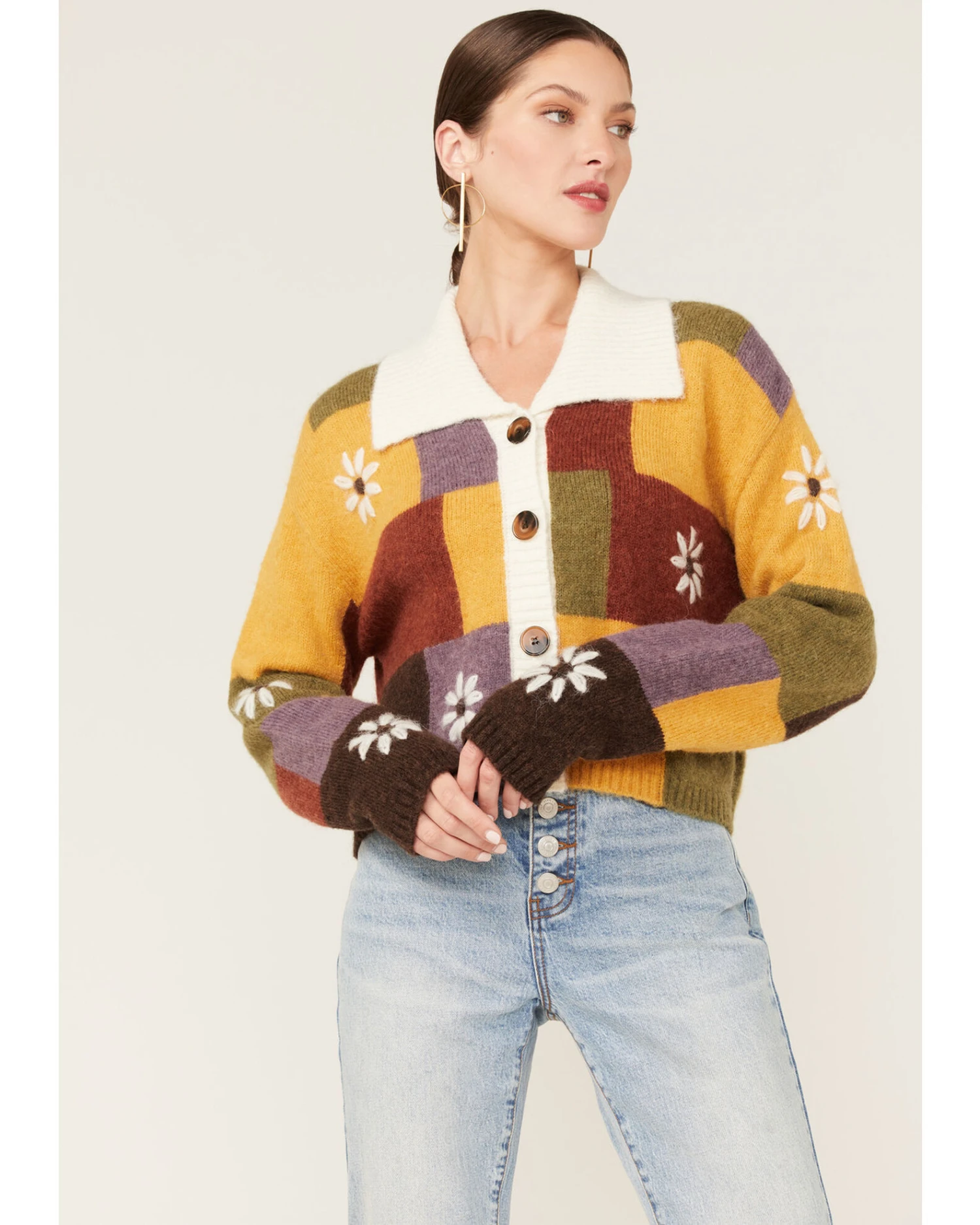 Cleo + Wolf Women's Patchwork Floral Knit Sweater 3 Cleo + Wolf Women's Patchwork Floral Knit Sweater