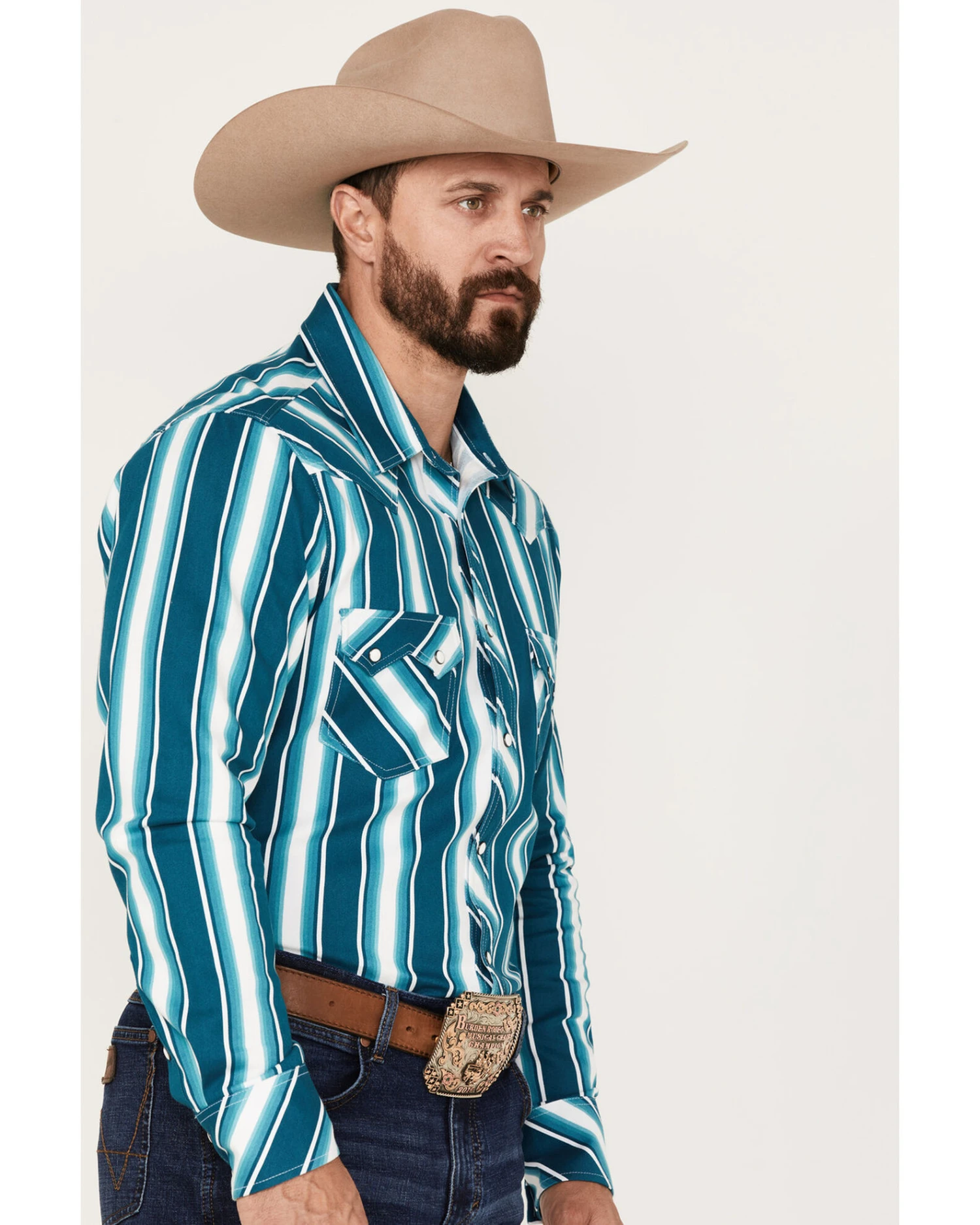 Rock & Roll Denim Men's Dale Brisby Stripe Stretch Long Sleeve Pearl Snap Shirt 4 Rock & Roll Denim Men's Dale Brisby Stripe Stretch Long Sleeve Pearl Snap Shirt - Image 2