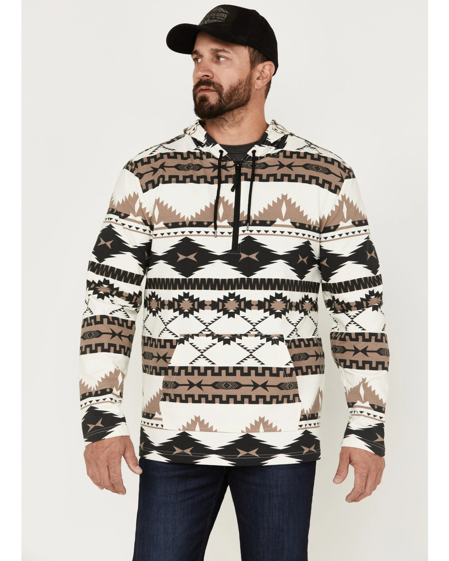 Powder River Outfitters Men's 1/4 Zip Southwestern Print Hooded Sweatshirt 5 Powder River Outfitters Men's 1/4 Zip Southwestern Print Hooded Sweatshirt - Image 3