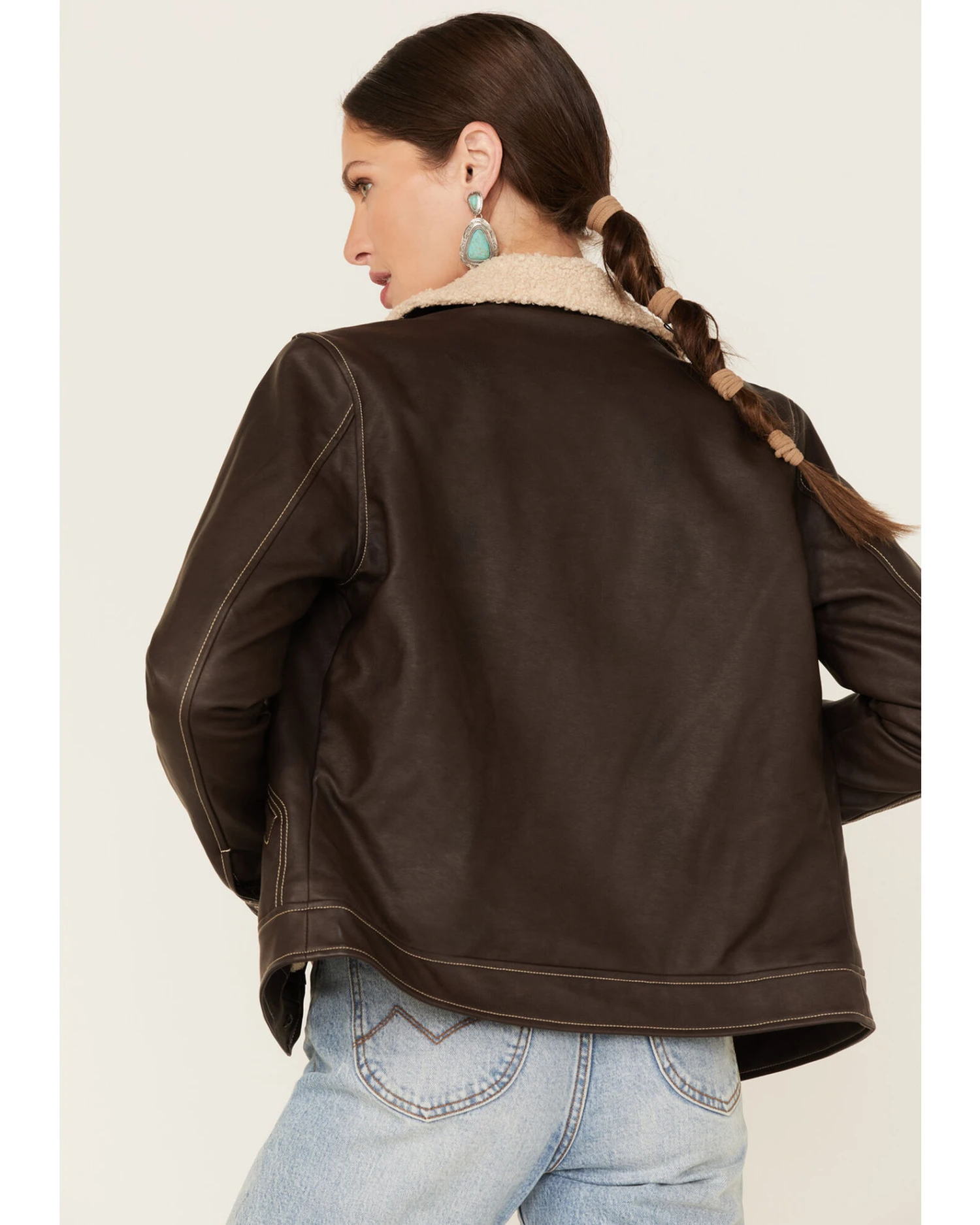 Wrangler Women's Shearing Collar Leather Jacket 3 Wrangler Women's Shearing Collar Leather Jacket