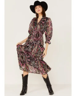 Revel Women's Floral & Paisley Print Puff Sleeve Midi Dress -Western Cowboy Equipment Store 2000378784 550 P1