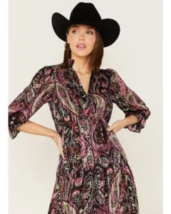 Revel Women's Floral & Paisley Print Puff Sleeve Midi Dress -Western Cowboy Equipment Store 2000378784 550 P2