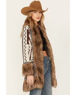 Shyanne Women's Southwestern Knit Faux Fur Trim Cardigan -Western Cowboy Equipment Store 2000380627 295 P2