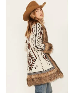 Shyanne Women's Southwestern Knit Faux Fur Trim Cardigan -Western Cowboy Equipment Store 2000380627 295 P4