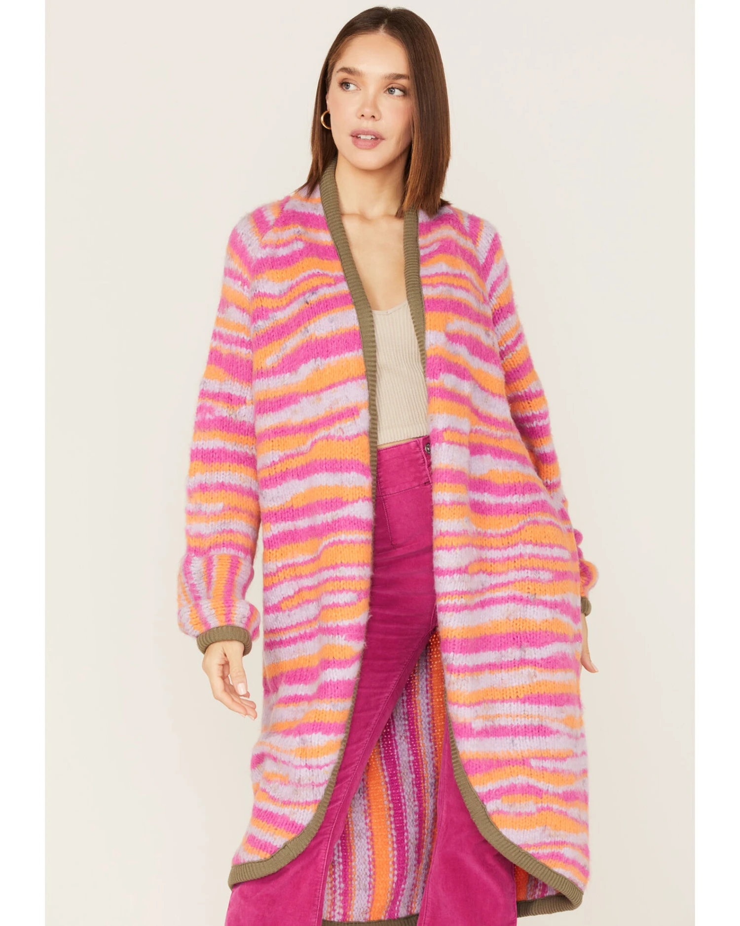Free People Women's Pink Tiger Knit Duster 4 Free People Women's Pink Tiger Knit Duster - Image 2