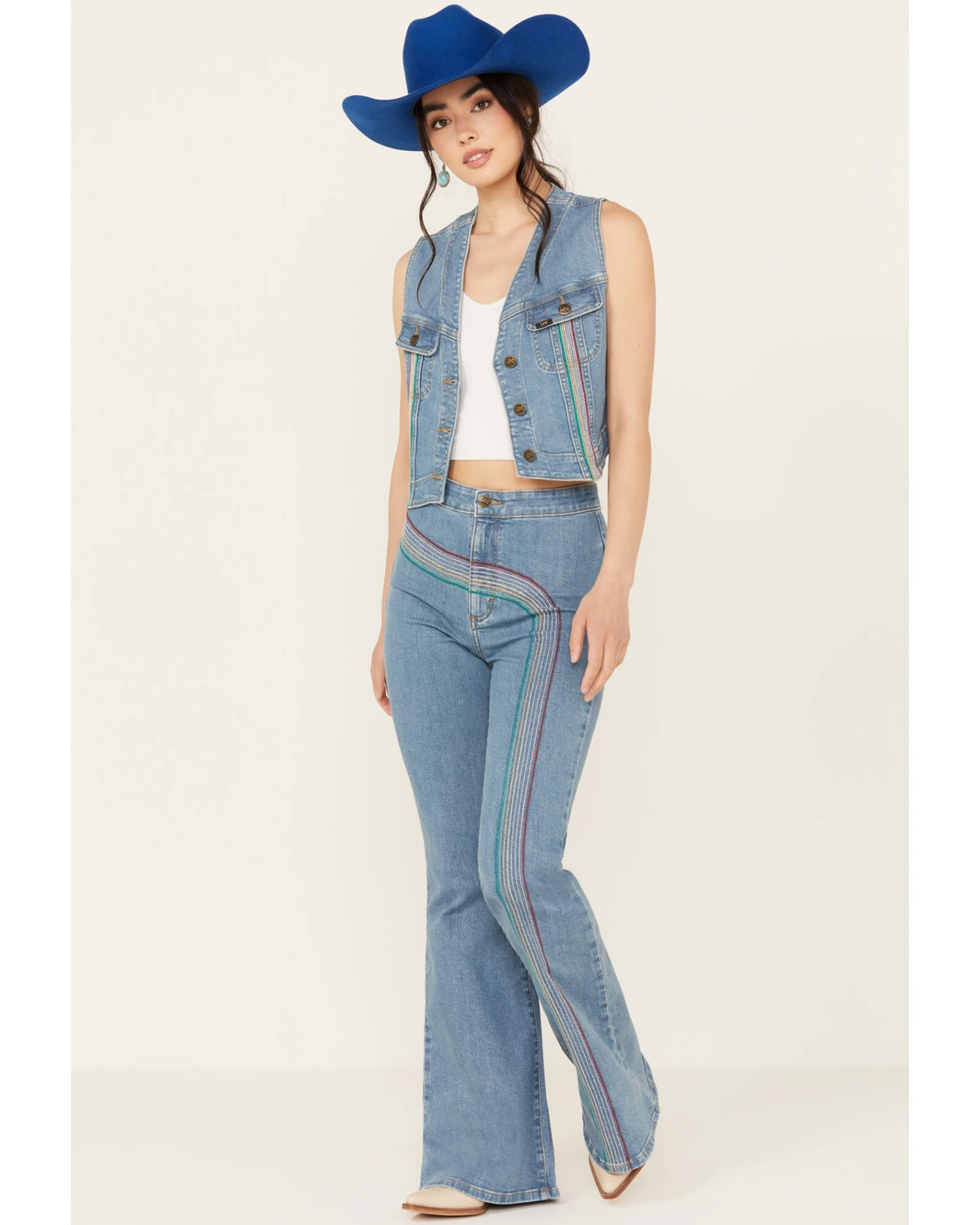 Lee Women's Light Wash High Rise Rainbow Super Flare Jeans 4 Lee Women's Light Wash High Rise Rainbow Super Flare Jeans - Image 2