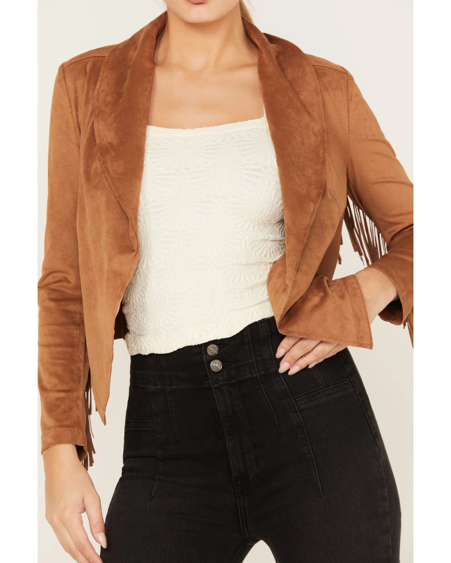 Shyanne Women's Crop Fringe Faux Suede Jacket 6 Shyanne Women's Crop Fringe Faux Suede Jacket - Image 4