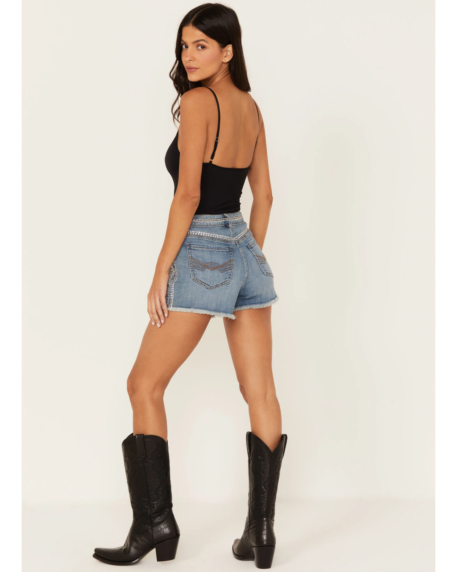 Idyllwind Women's Shiloh Drive Light Wash High Rise Rhinestone Studded Shorts 4 Idyllwind Women's Shiloh Drive Light Wash High Rise Rhinestone Studded Shorts - Image 2