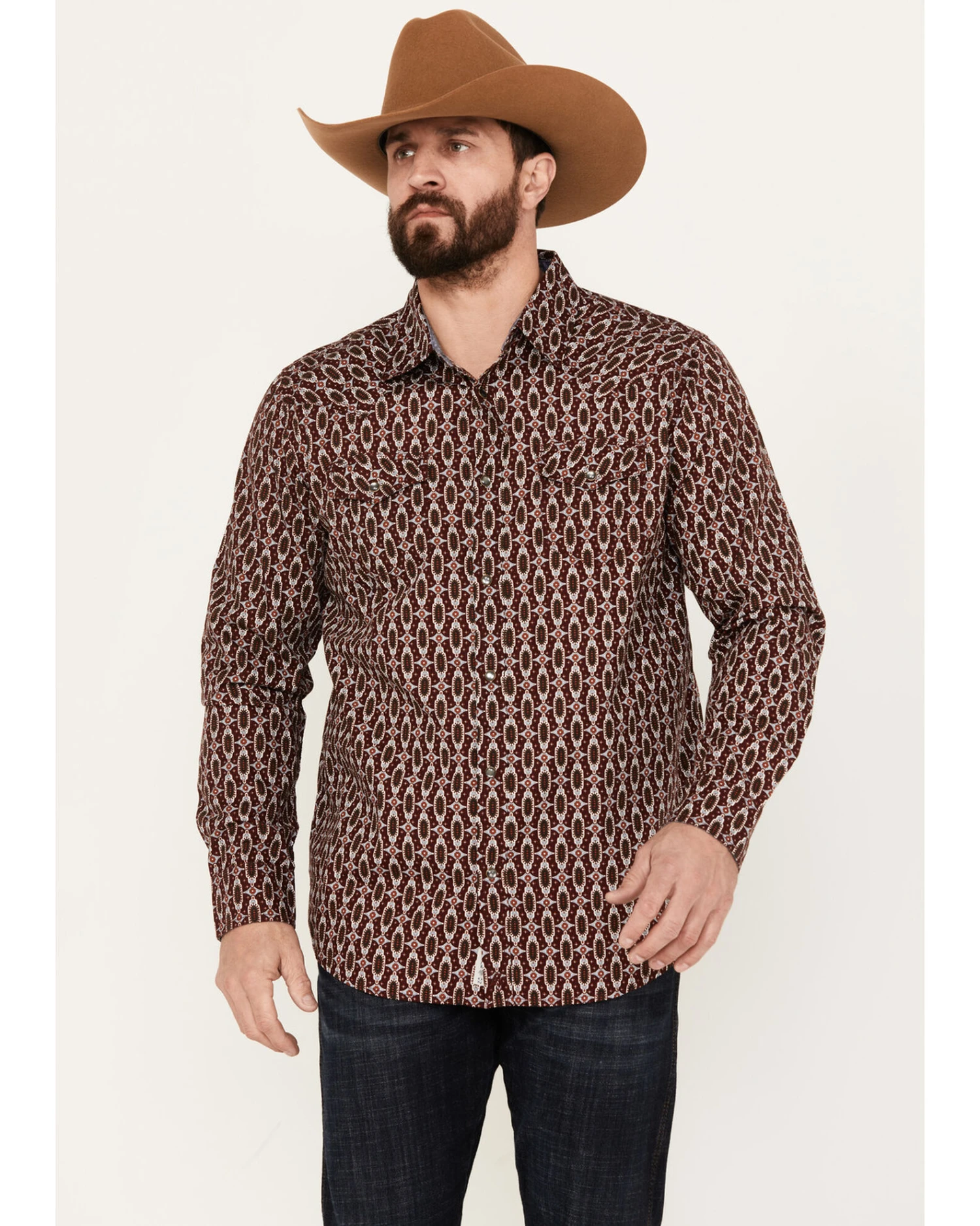 Moonshine Spirit Men's Gypsy Print Long Sleeve Western Snap Shirt 3 Moonshine Spirit Men's Gypsy Print Long Sleeve Western Snap Shirt