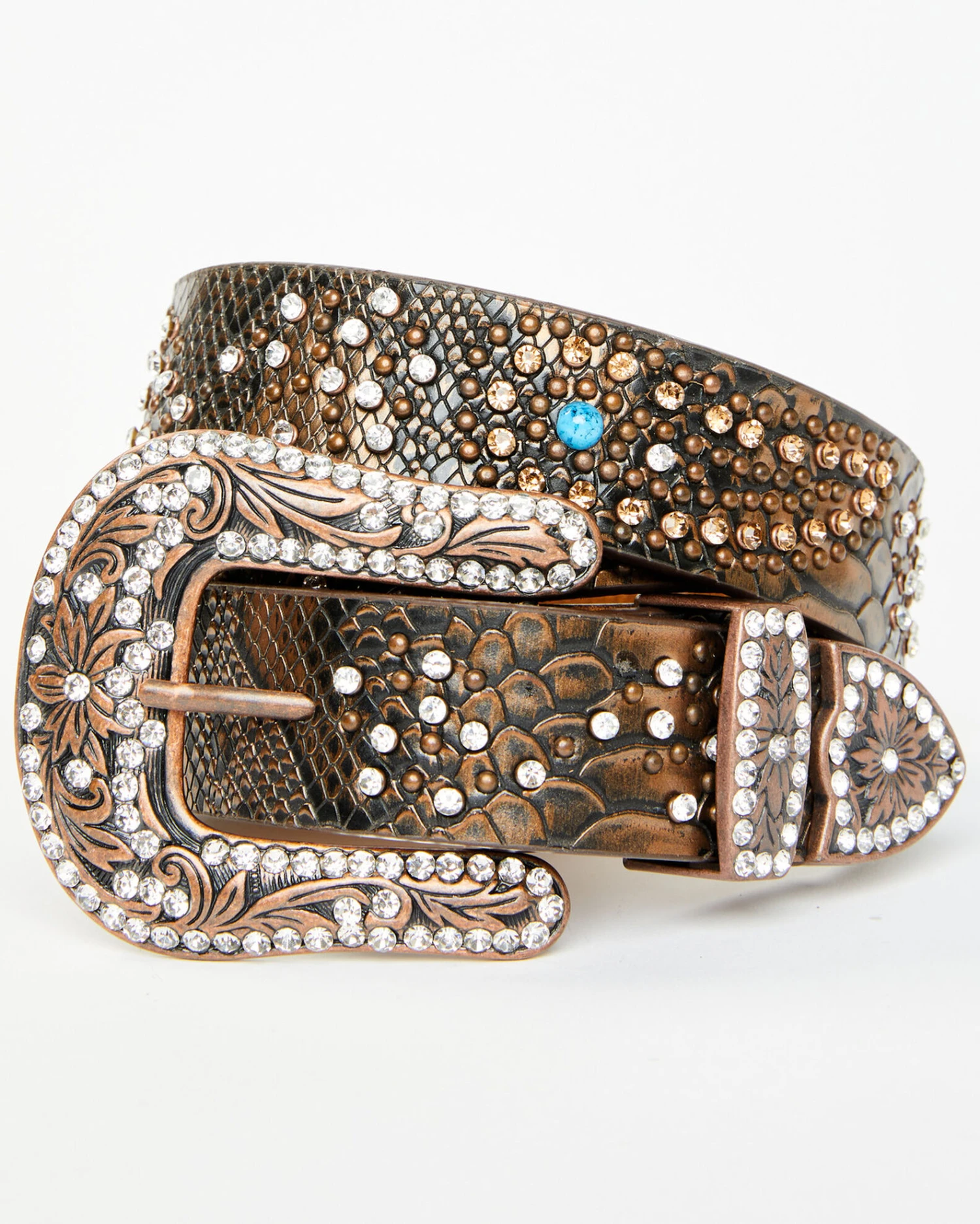 Shyanne Brown Snake Print Rhinestone Studded Bling Belt 3 Shyanne Brown Snake Print Rhinestone Studded Bling Belt