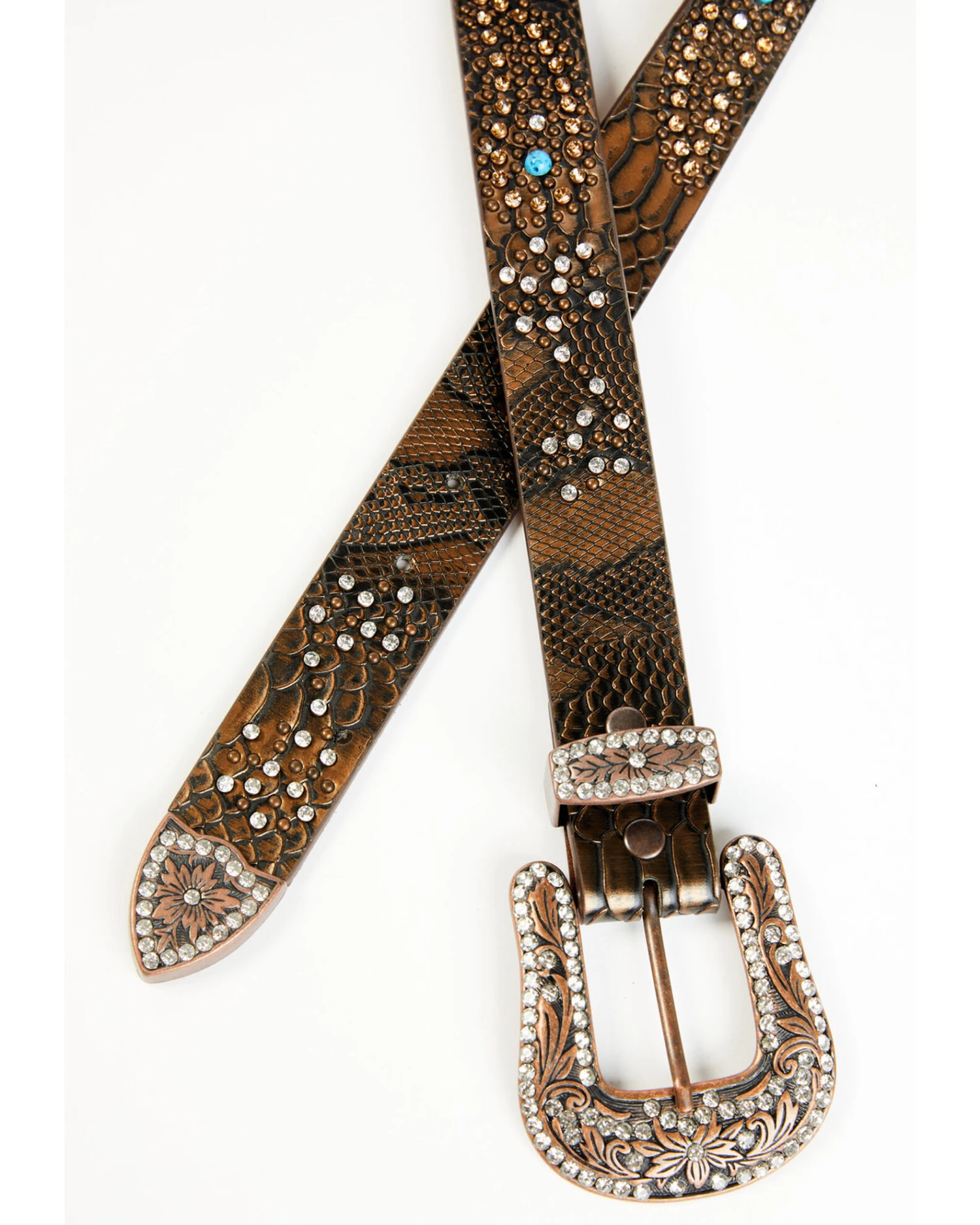 Shyanne Brown Snake Print Rhinestone Studded Bling Belt 4 Shyanne Brown Snake Print Rhinestone Studded Bling Belt - Image 2