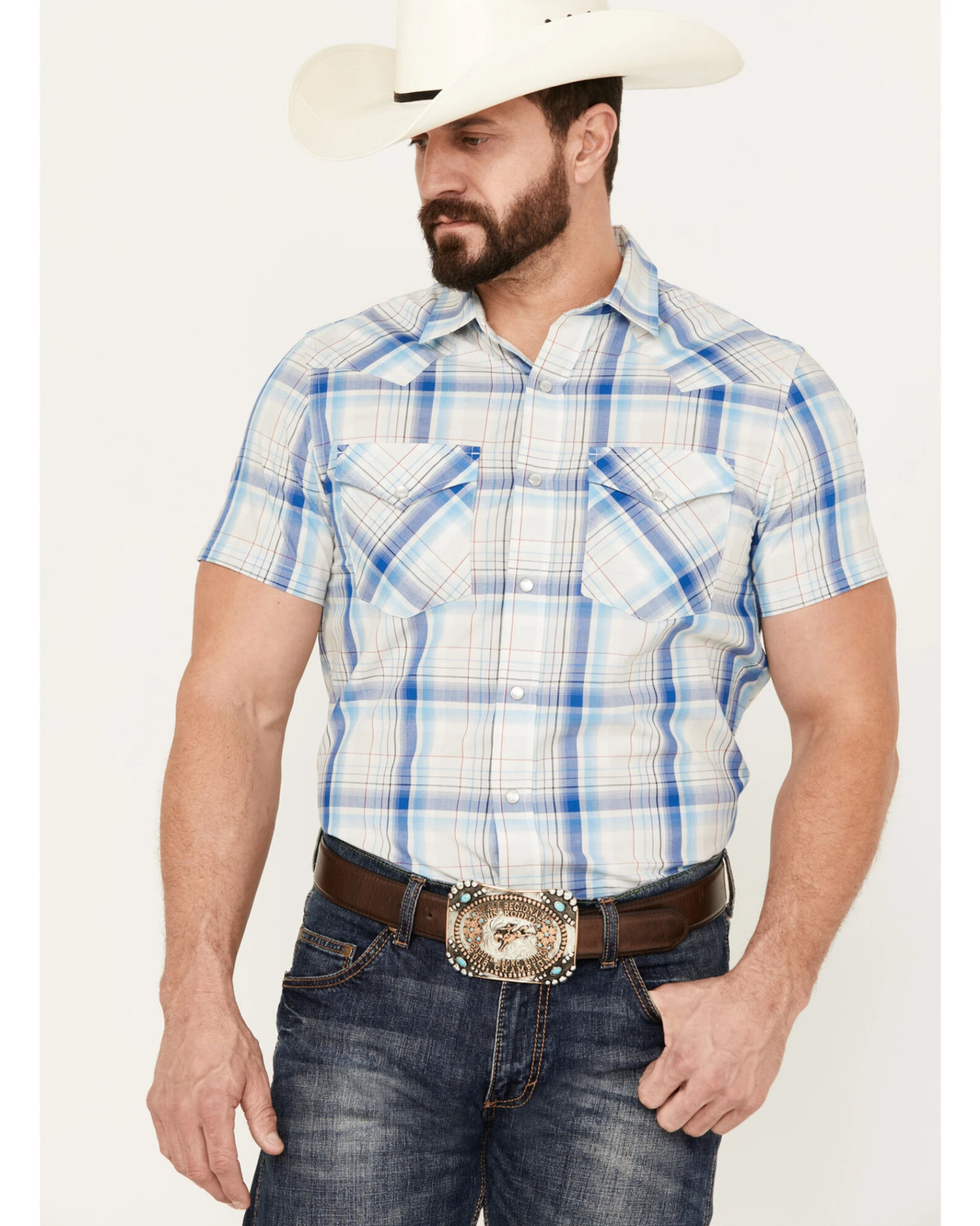 Pendleton Men's Frontier Plaid Short Sleeve Western Pearl Snap Shirt 5 Pendleton Men's Frontier Plaid Short Sleeve Western Pearl Snap Shirt - Image 3