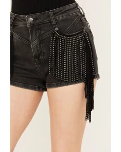 Rock & Roll Denim Women's Mid Rise Ex Stretch Studded Fringe Denim Shorts 8 Rock & Roll Denim Women's Mid Rise Ex Stretch Studded Fringe Denim Shorts -Western Cowboy Equipment Store 2000385102 002 P2