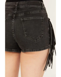 Rock & Roll Denim Women's Mid Rise Ex Stretch Studded Fringe Denim Shorts 9 Rock & Roll Denim Women's Mid Rise Ex Stretch Studded Fringe Denim Shorts -Western Cowboy Equipment Store 2000385102 002 P4
