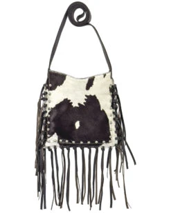 American West Women's Pony Hair-On Studded Fringe Crossbody Messenger