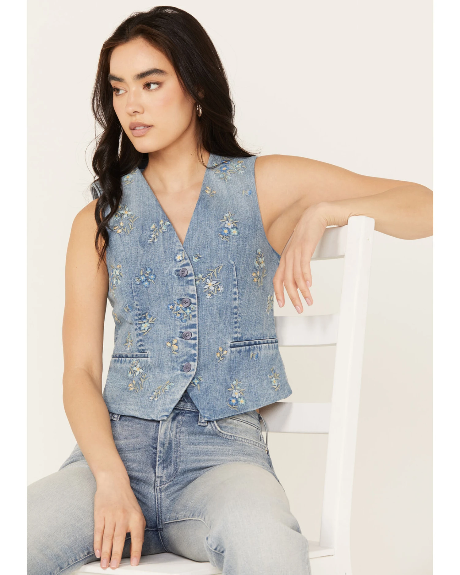 Driftwood Women's Nola Sky Light Wash Floral Print Denim Vest 4 Driftwood Women's Nola Sky Light Wash Floral Print Denim Vest - Image 2