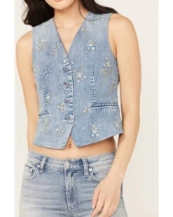 Driftwood Women's Nola Sky Light Wash Floral Print Denim Vest 8 Driftwood Women's Nola Sky Light Wash Floral Print Denim Vest -Western Cowboy Equipment Store 2000387003 412 P3