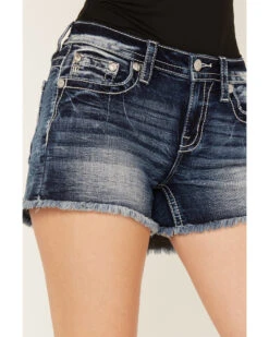 Miss Me Women's Medium Wash Mid Rise Floral Frayed Denim Shorts -Western Cowboy Equipment Store 2000387019 414 P4