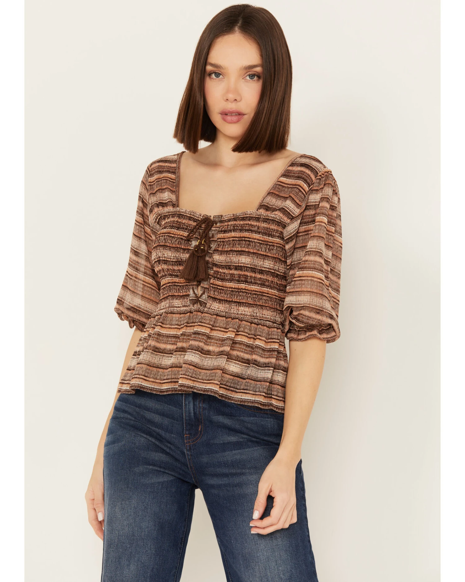 Shyanne Women's Smocked Lace-Up Print Top 5 Shyanne Women's Smocked Lace-Up Print Top - Image 3