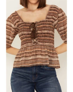 Shyanne Women's Smocked Lace-Up Print Top 9 Shyanne Women's Smocked Lace-Up Print Top -Western Cowboy Equipment Store 2000387036 210 P3