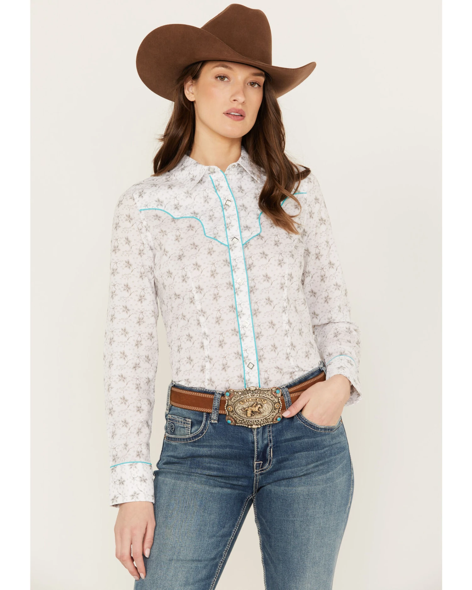 Rock & Roll Denim Women's Floral Long Sleeve Pearl Snap Western Shirt 5 Rock & Roll Denim Women's Floral Long Sleeve Pearl Snap Western Shirt - Image 3