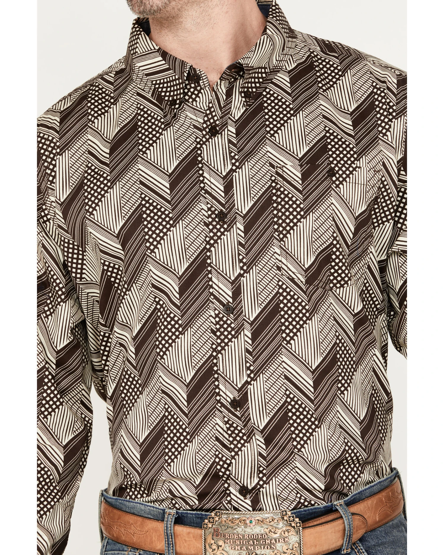 RANK 45 Men's Altonwon Striped Geo Print Long Sleeve Button-Down Western Shirt 6 RANK 45 Men's Altonwon Striped Geo Print Long Sleeve Button-Down Western Shirt - Image 4