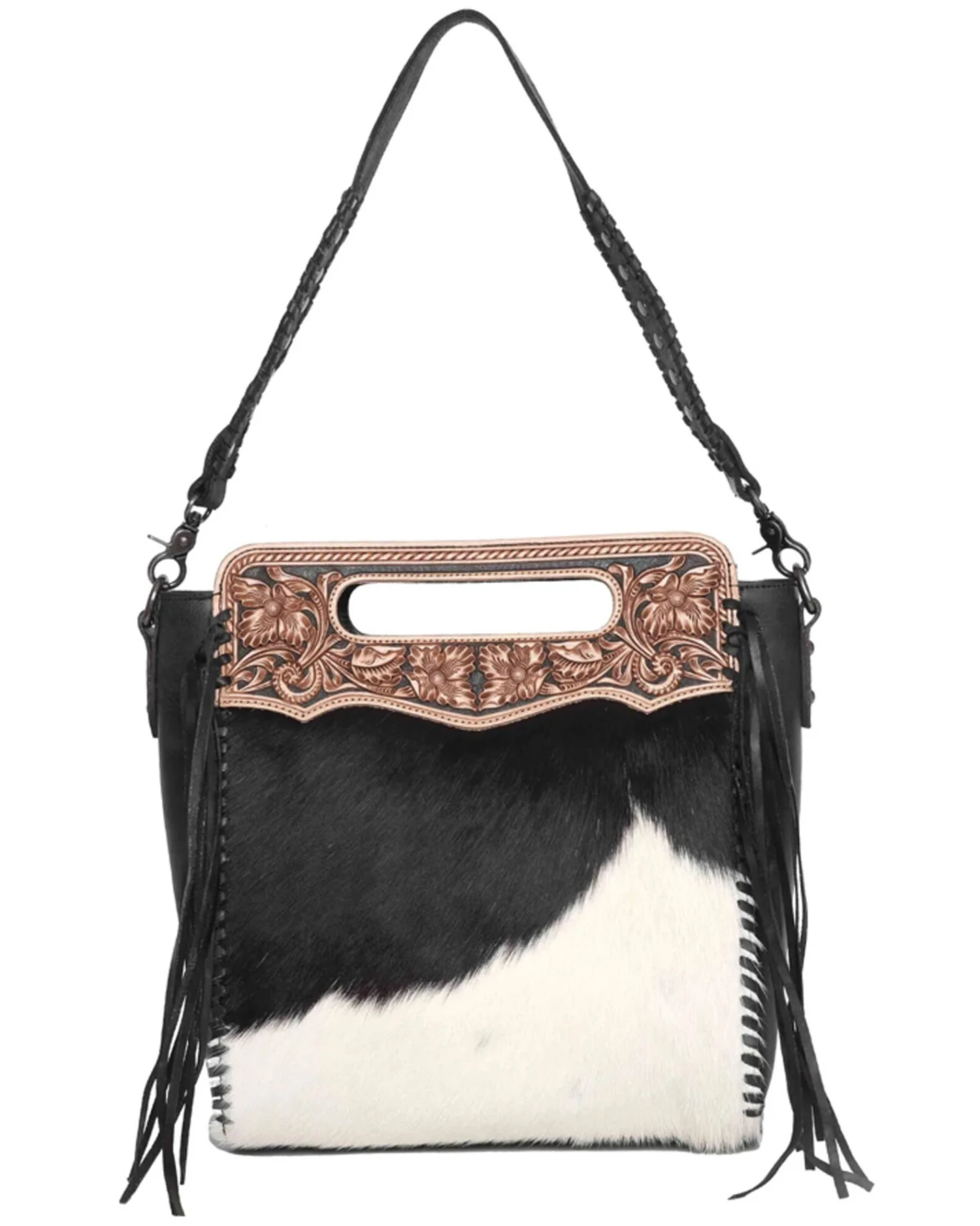 Montana Silversmiths Montana West Women's Black & White Leather Hand Tooled Hair-on Concealed Carry Hobo Handbag 3 Montana Silversmiths Montana West Women's Black & White Leather Hand Tooled Hair-on Concealed Carry Hobo Handbag