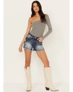 Miss Me Women's Dark Wash High Rise Star Paisley Patch Print Frayed Shorts 9 Miss Me Women's Dark Wash High Rise Star Paisley Patch Print Frayed Shorts -Western Cowboy Equipment Store 2000388609 401 P1