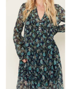Free People Women's See It Through Floral Long Sleeve Maxi Dress